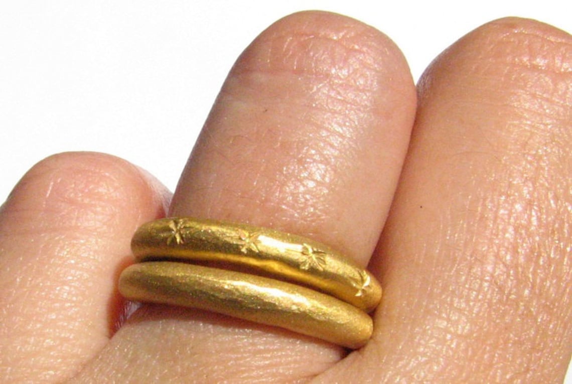 Solid 24k Gold and Silver Ring Stacking Ring Organic Ring Etsy