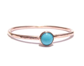 Sale! - SOLID Rose Gold Turquoise Ring -Turquoise Rose Gold -Thin Gold Ring-Turquoise Stacking Ring-Turquoise Engagement Ring -Made to order