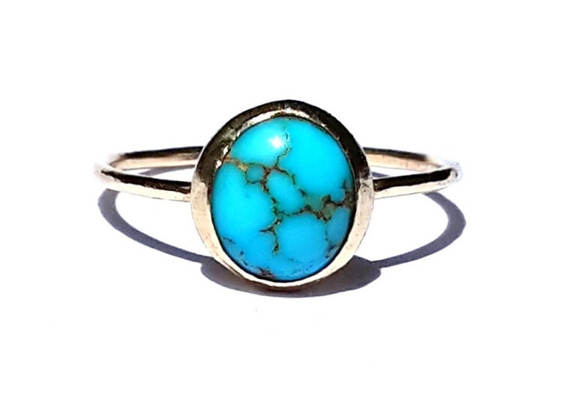 Thin Gold Ring Turquoise Engagement Ring Gold Turquoise Ring 14k Solid Yellow Gold Ring A Size 6.5. Turquoise Gold Ring