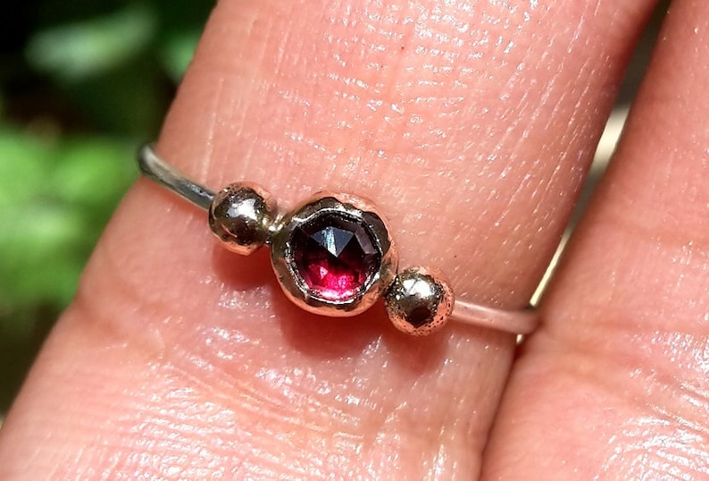 Garnet Gold Ring-Red Ring. Rose Cut Ring Stacking Garnet Ring SOLID 14k and 9k Rose Gold Ring-Gold and Silver Ring Red Wine Garnet Ring