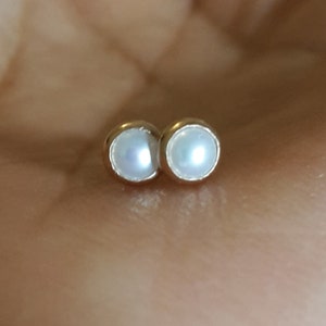 Tiny Pearls 14k SOLID Rose Gold Studs -Tiny Pearl Post Earrings - 3 mm - Rose Gold Pearl Earring- Bridal Delicate Pearl studs-Made To Order.