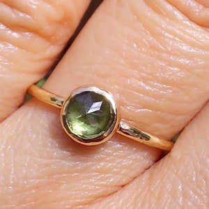 Faceted Peridot and Solid 14k Yellow Gold Ring -Stacking Ring-1.5 mm band-Peridot Engagement Ring-Green Ring -14k Gold Jewelry-Made To Order