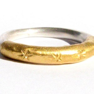 Solid 24k Gold and Silver Ring - Stacking Ring - Organic Ring - Alternative Engagement Ring - Wedding Band - 24k Yellow Gold -MADE TO ORDER.