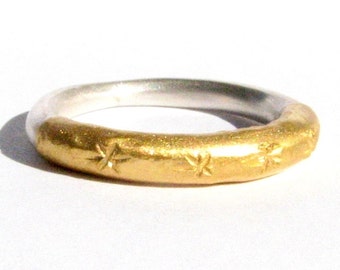 Solid 24k Gold and Silver Ring - Stacking Ring - Organic Ring - Alternative Engagement Ring - Wedding Band - 24k Yellow Gold -MADE TO ORDER.