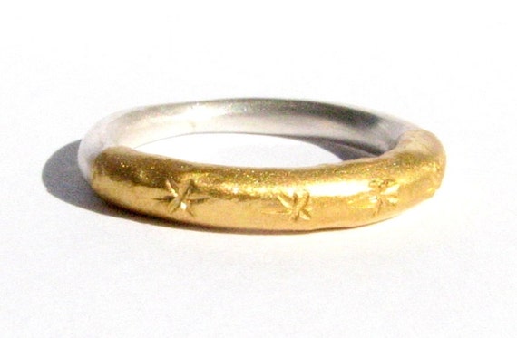 Solid 24k Gold and Silver Ring - Stacking Ring - Organic Ring - Alternative Engagement Ring - Wedding Band - 24k Yellow Gold -MADE TO ORDER.