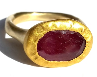 Ruby Solid 24k Gold and 9k Gold Ring-Natural Ruby Ring-24k Yellow Gold Ring-Ruby Gold Ring-Handmade Organic Ring- Sizes 7 1/2, 7 3/4, 8