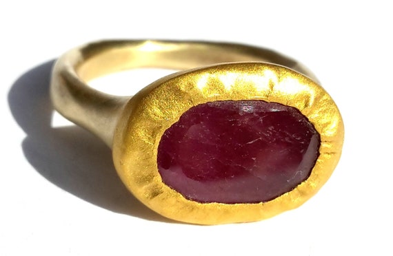 Ruby Solid 24k Gold and 9k Gold Ring-Natural Ruby Ring-24k Yellow Gold Ring-Ruby Gold Ring-Handmade Organic Ring- Sizes 7 1/2, 7 3/4, 8