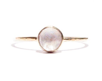 Rose Cut Moonstone 14k SOLID Gold Ring- 6 mm Moonstone Ring- Stacking Ring- Thin Gold Ring- Moonstone Engagement Ring - Minimalistic Ring.