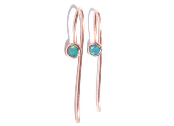 Tiny Opal Solid 14k Rose Gold Earrings - Opal Gold earrings- 14k Solid Rose Gold Earrings - Gold Opal Earrings- Delicate Rose Gold Earrings.