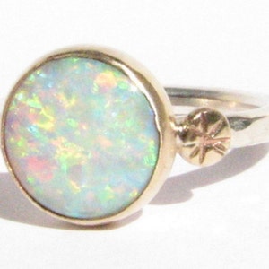Opal 14k Solid Gold and Silver Ring-Statement Ring-Opal Gold Ring-14k Gold Opal-Opal Engagement Ring-Gold Opal -MADE TO ORDER.