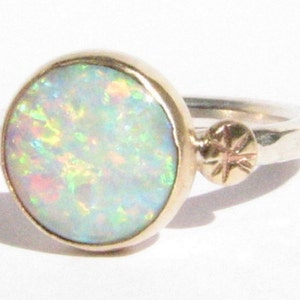 White Opal Ring -14k Solid Gold and Silver Ring-Statement Ring-Opal Gold Ring-14k Gold Opal-Opal Engagement Ring-Gold Opal -MADE TO ORDER.