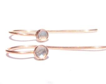 Tiny Moonstone Solid 14k Rose Gold Earrings- Rose Cut Rainbow Moonstone Earrings- Delicate Rose Gold Earrings -Pink Gold Moonstone Earrings.