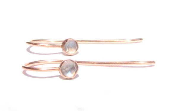 Tiny Moonstone Solid 14k Rose Gold Earrings- Rose Cut Rainbow Moonstone Earrings- Delicate Rose Gold Earrings -Pink Gold Moonstone Earrings.