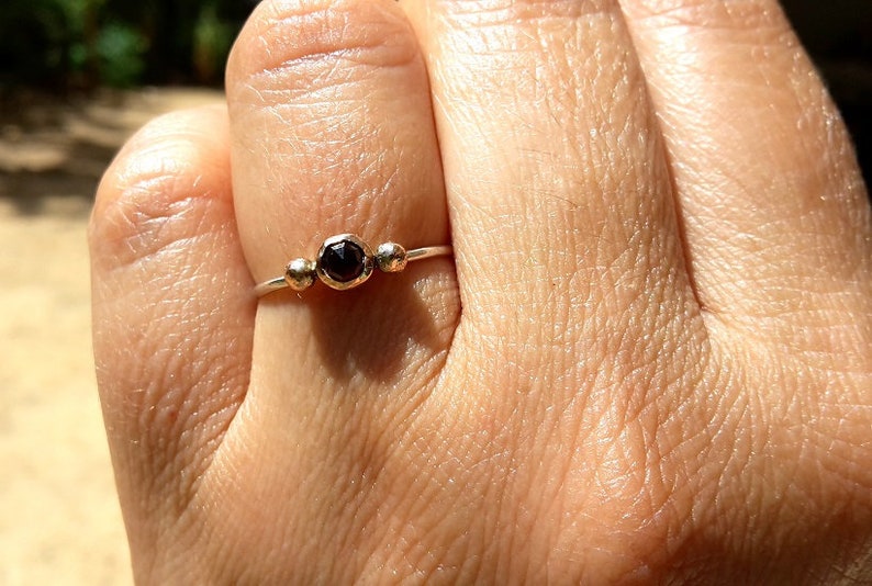 Garnet Gold Ring-Red Ring. Rose Cut Ring Stacking Garnet Ring SOLID 14k and 9k Rose Gold Ring-Gold and Silver Ring Red Wine Garnet Ring