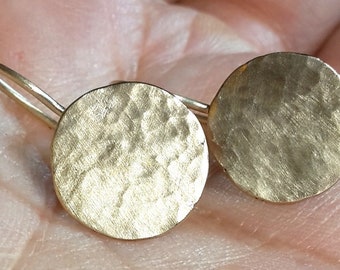 14k Yellow/Rose Gold Earrings - Half an Inch earrings-Solid Gold Drop Earrings-Hammered Delicate Round Earrings-Solid Gold Dangle Earrings