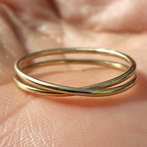 SOLID Gold Wrapped Around Ring - 14k Gold Stacking Ring- X Ring-Gold Wedding Band-Round smooth Yellow Gold Band-Boho Ring- Rustic Gold Ring.