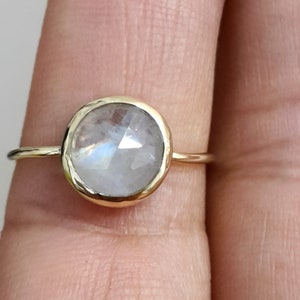 Rose Cut Moonstone and 14k Solid Gold or Rose Gold Ring-Thin Gold Ring-Rainbow Moonstone Gold Ring-Moonstone Engagement Ring-Handmade Ring