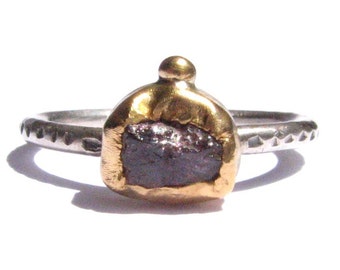 Natural Rough Tourmaline Ring - 24k Solid Yellow gold & Silver Ring- Gemstone Ring- Stackable Ring- Rough Stone Ring- Rustic Ring- Size 7.5.