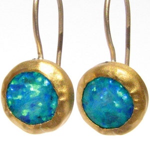 Blue Opal Earrings - 24k solid Gold Earrings - Opal 24k Gold- Stone Earrings- Opal - Opal Gold Earrings- Opal Drop Earrings - MADE TO ORDER.