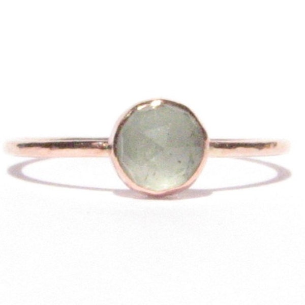 Aquamarine & Solid Rose Gold Ring - Rose Cut Aquamarine Ring - Stacking Ring - Thin Gold Ring -Gemstone Ring -Engagement Ring -READY TO SHIP