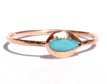 Turquoise Solid Rose Gold Ring-Tear Drop Shape-Gold Stacking Ring-Thin Gold Ring-Gemstone Ring -Summer Ring-Turquoise Rose Gold- A Size 6.5