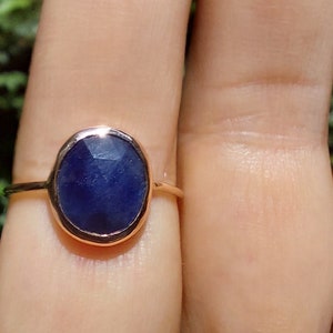 Natural Rose Cut Blue Sapphire, 14k Solid Rose/Yellow Gold Ring - Rose Cut Stackable Ring -Sapphire Birthstone Ring-Sapphire Engagement Ring