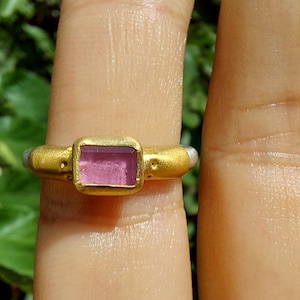 24k Gold Pink Tourmaline and Silver Ring-Stacking Ring-24k Solid Gold Ring-Statement Ring-Alternative Engagement Ring-Wedding Band-Pink ring