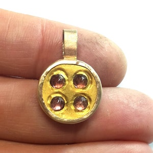 Tourmaline Solid Yellow Gold Pendant - 24k and 9k Gold Pendant - Rustic Gold Pendant - Gold Pendant for Necklace - Pink Stone Pendant.