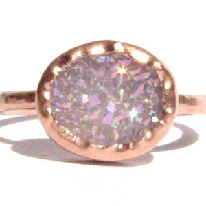 SALE-Druzy Quartz Ring-Solid Rose Gold Ring-Natural Druzy Ring-Druzy Engagement Ring-Thin Gold Ring-Statement Ring-Anniversary-Made To Order