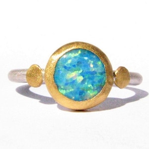 Opal Ring - 24k Solid Gold and Silver Ring - Yellow Gold Opal Ring - Engagement Ring- Pure Gold- Stackable Ring- MADE TO ORDER in Your Size.