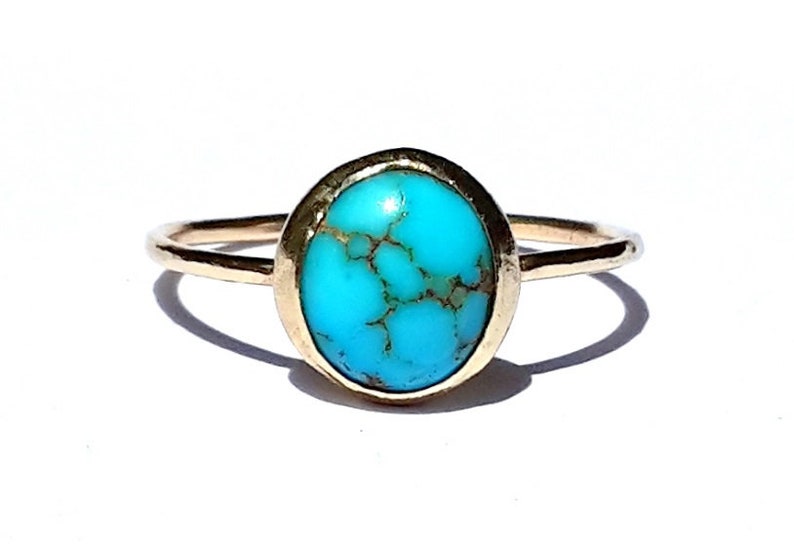 Thin Gold Ring Turquoise Engagement Ring Gold Turquoise Ring 14k Solid Yellow Gold Ring A Size 6.5. Turquoise Gold Ring