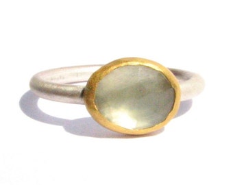 Green Prehnite Ring - 24k Solid Gold Ring - Gold Silver Prehnite Ring - Rose Cut Ring -Stackable Ring -Green Ring - 24k gold -MADE TO ORDER.