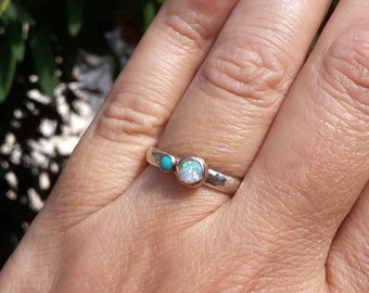 Anello in oro rosa massiccio 14k e argento con opale turchese