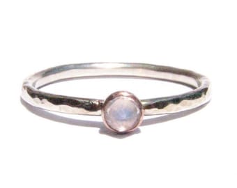 Moonstone, Solid Rose Gold & Silver Ring - Faceted Rainbow Moonstone Ring - Gemstone Ring - Stacking Ring - Rose Gold Ring - MADE TO ORDER.