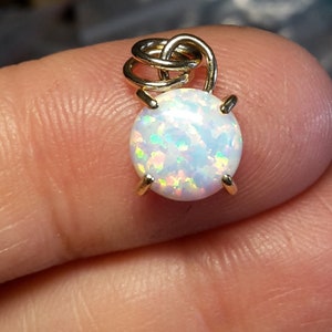 8 mm Solid Gold Prongs Setting White Opal Pendant-14k Solid Gold Pendant-Handmade Opal and Solid gold Pendant-Delicate Pendant-Made To Order