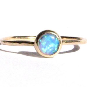 Blue Opal 14k Solid Gold Ring -Stacking Ring -Thin Gold Ring -Opal Engagement Ring -Opal Ring - Opal Gold- Opal Yellow Gold- Made To Order.