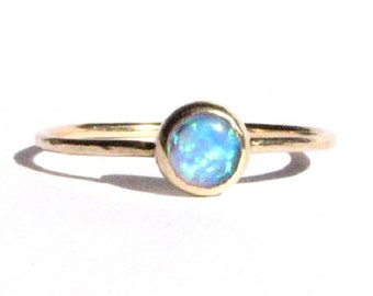 Blue Opal 14k Solid Gold Ring -Stacking Ring -Thin Gold Ring -Opal Engagement Ring -Opal Ring - Opal Gold- Opal Yellow Gold- Made To Order.