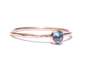 Blue Topaz Ring - Rose Gold Ring - Solid Gold Ring - Stacking Ring-Thin Gold Ring-Gemstone Ring-Engagement Ring- Blue Ring-14k Gold Jewelry.