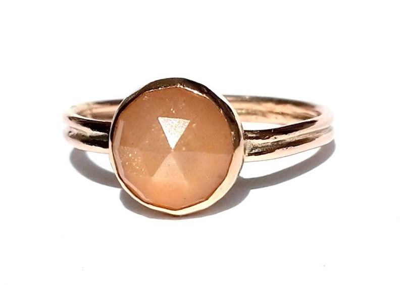 Peach Moonstone Ring Moonstone Rose Gold Ring Moonstone Etsy