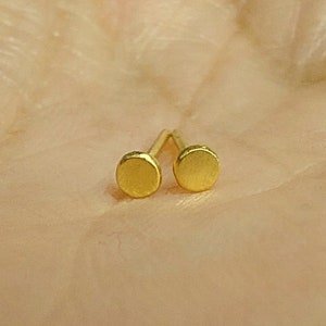 Puede incluir: Un par de peque&ntilde;os pendientes redondos de color dorado. Los pendientes son simples y de dise&ntilde;o minimalista.