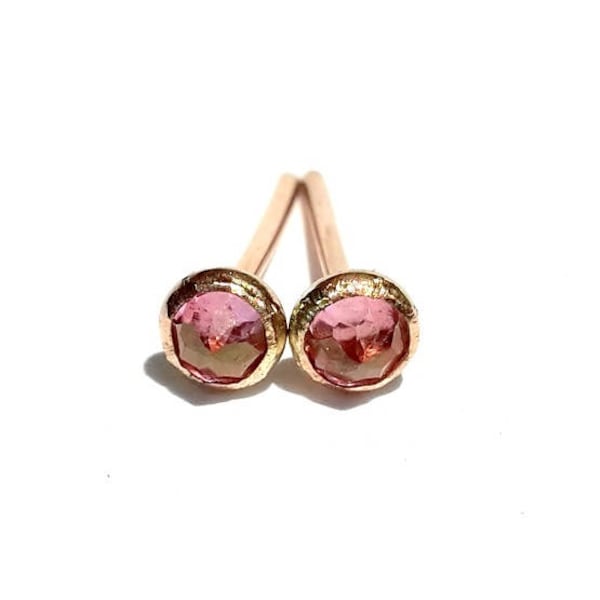 Pink Tourmaline 14k SOLID Rose Gold Studs/ Tiny Pink Tourmaline Post Earrings/ 3 mm/ Faceted Pink Earrings/ Pink Tourmaline Studs/Pink Gold