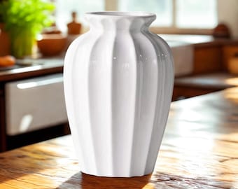 Nordic Ribbed Ceramic Vase: Minimalist Home Decor