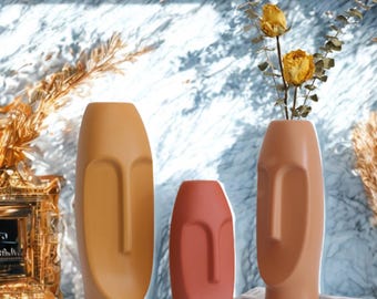 Abstraktes Gesicht Keramik Vase: Moderne minimalistische Wohnkultur