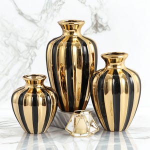 Luxury Black and Gold Ceramic Vase – Elegant Modern Home Decor | Decorative Flower Vase for Living Room, Office or Gift