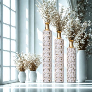 Luxury Gold & White Ceramic Vase Set – Modern Tall Decorative Crackle Texture Vases for Elegant Home Decor