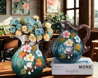 ポップアートのグルーヴィーな手描きの花瓶水差し | ピンクの花柄