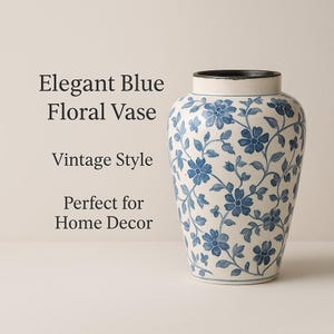Elegant Blue Floral Ceramic Vase – Vintage Inspired Home Decor Accent