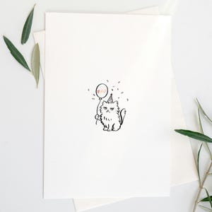 Carte d'anniversaire imprimable chat mignon grincheux avec chapeau | Téléchargement instantané amusant | Jolie carte numérique pour les amoureux des chats, les amis ou la famille