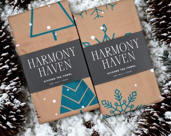 Holiday Kitchen Towel Set: Geometric Christmas Decor, Reversible Soft Microfiber