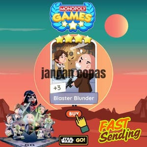 Pegatina de 4 estrellas de Star-Wars de Monopoly_Go BLASTER BLUNDER (leer descripción)
